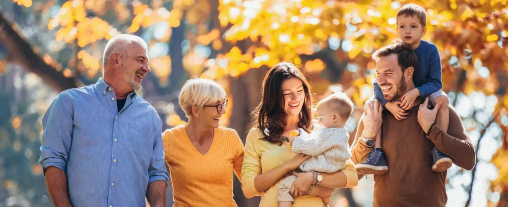 Multl generation family in autumn park